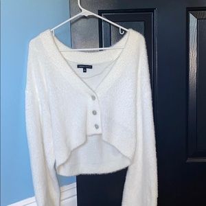 fluffy white cardigan